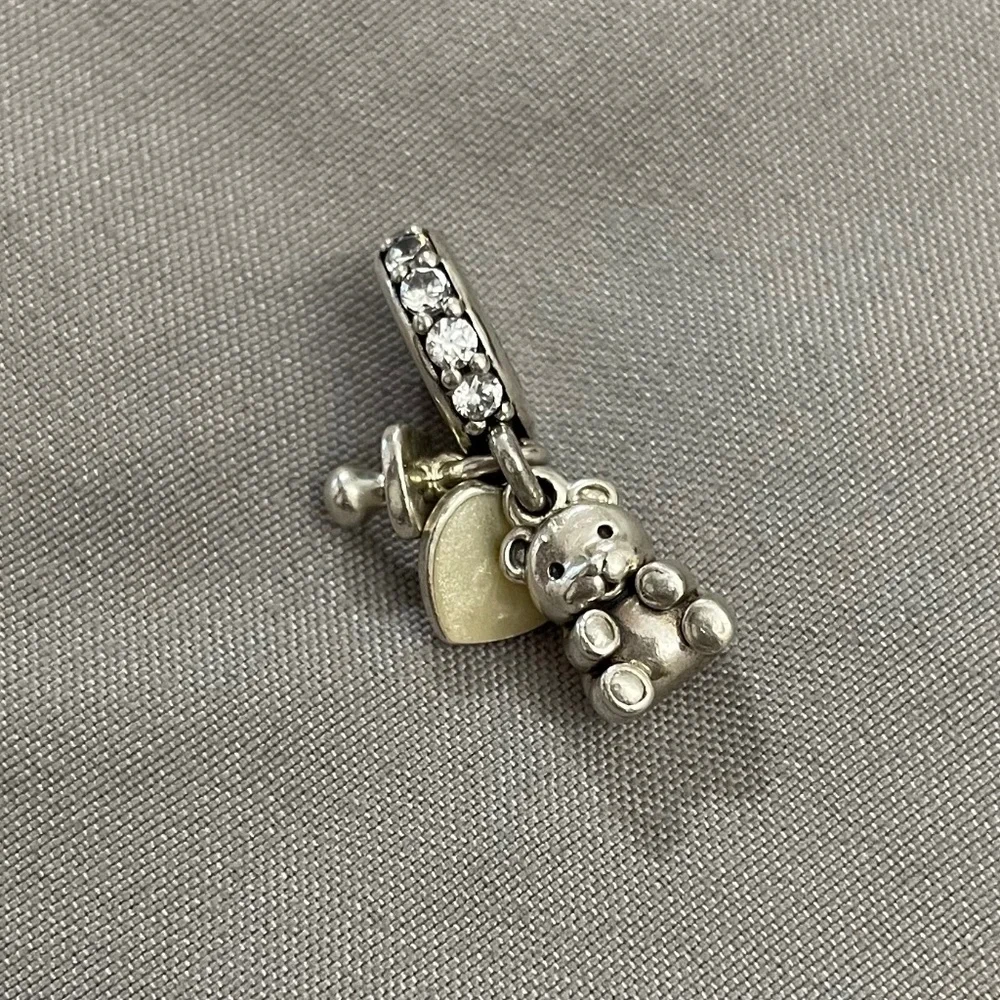Authentic Pandora Baby Treasures Teddy bear pacifier dangle charm - Picture 1 of 3